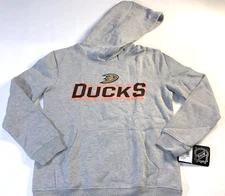 Anaheim Ducks NHL Hockey Team Gray Hoodie Sweatshirt New! Boys MEDIUM 10 12