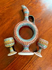 NEW Large Ring HITTITE Wine Decanter and 2 Glasses Handmade from Avanos-Turkey