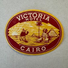 Vintage Hotel Travel Luggage Label Victoria Hotel Cairo Egypt Egyptian