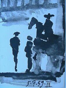 Picasso-Toros-Y-Toreros-1961-B-amp-W-Lithograph-Print-Horse-amp-Rider-Limited-Edition