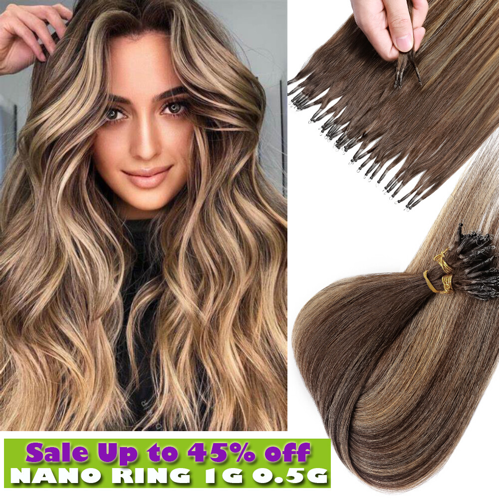 150G Balayage NANO RING Micro Beads Real Remy Human Hair Extensions THICK  Tip US | eBay