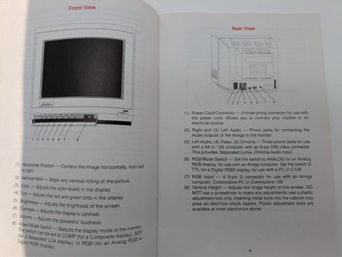 Commodore Model 1084S High Resolution Monitor Manual PN # 319650-01 (englisch) - Bild 3 von 4