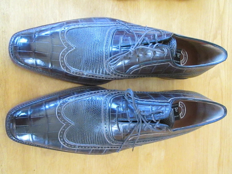 Men's a.testoni Black Label Exotic Skin CROCODILE WINGTIP Shoes 11 usa - Image 3 of 4