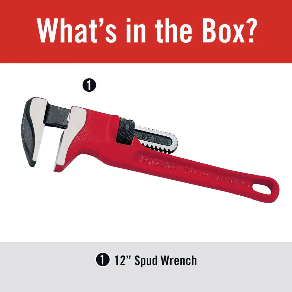 RIDGID Spud Wrench 12in Adjustable Plumbing Pipe Tool Heavy Duty Narrow Jaw