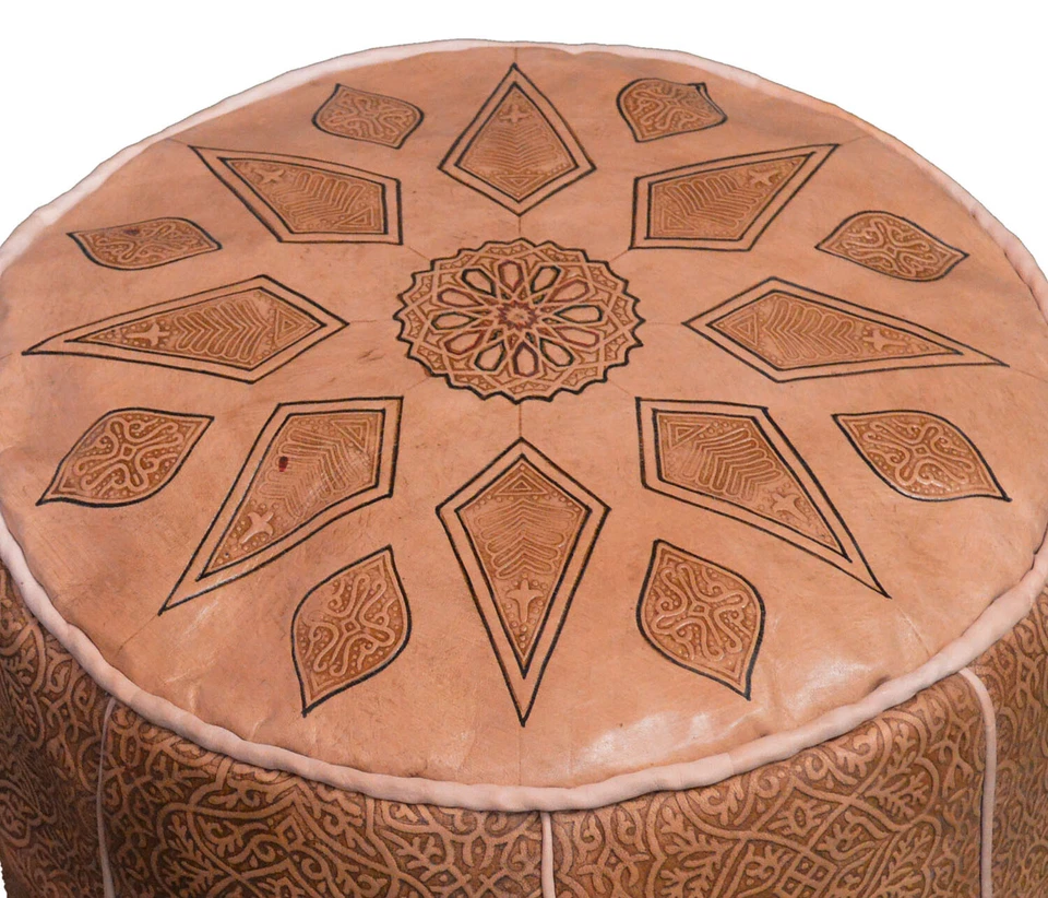 Pouf Moroccan Hassock Pooff Leather Genuine Ottoman Footstool X-Large Natural - Image 3 of 4
