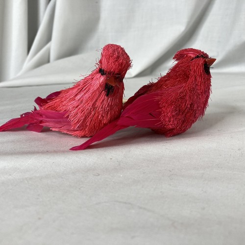 Vintage Flocked Feathered Cardinals Birds 5 Christmas Ornament Wreath Flowers - Picture 3 of 8