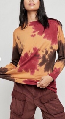 NWOT Free People XS Be Free Tie Dyed Long Sleeve Tee French Roast New 