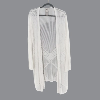 Rain + Rose Sheer Cardigan Women 3XL White Beachy Coastal Cottagecore Boho Artsy