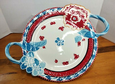 Blue Sky Clay works Heather Goldminc 12'' X 12'' w/ Handles Rare Platter Plate 