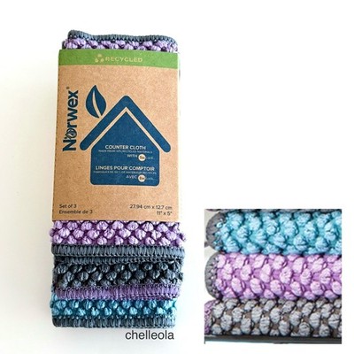 NWT Norwex Counter Cloths Set Pack 3 Graphite Eggplant Teal Dish Cloth Scrub NEW