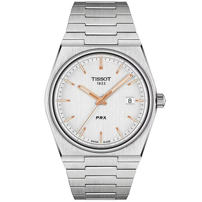 Tissot PRX 40mm Quarz .Herrenuhr silbernes Zifferblatt mit 316L Edelstahl.