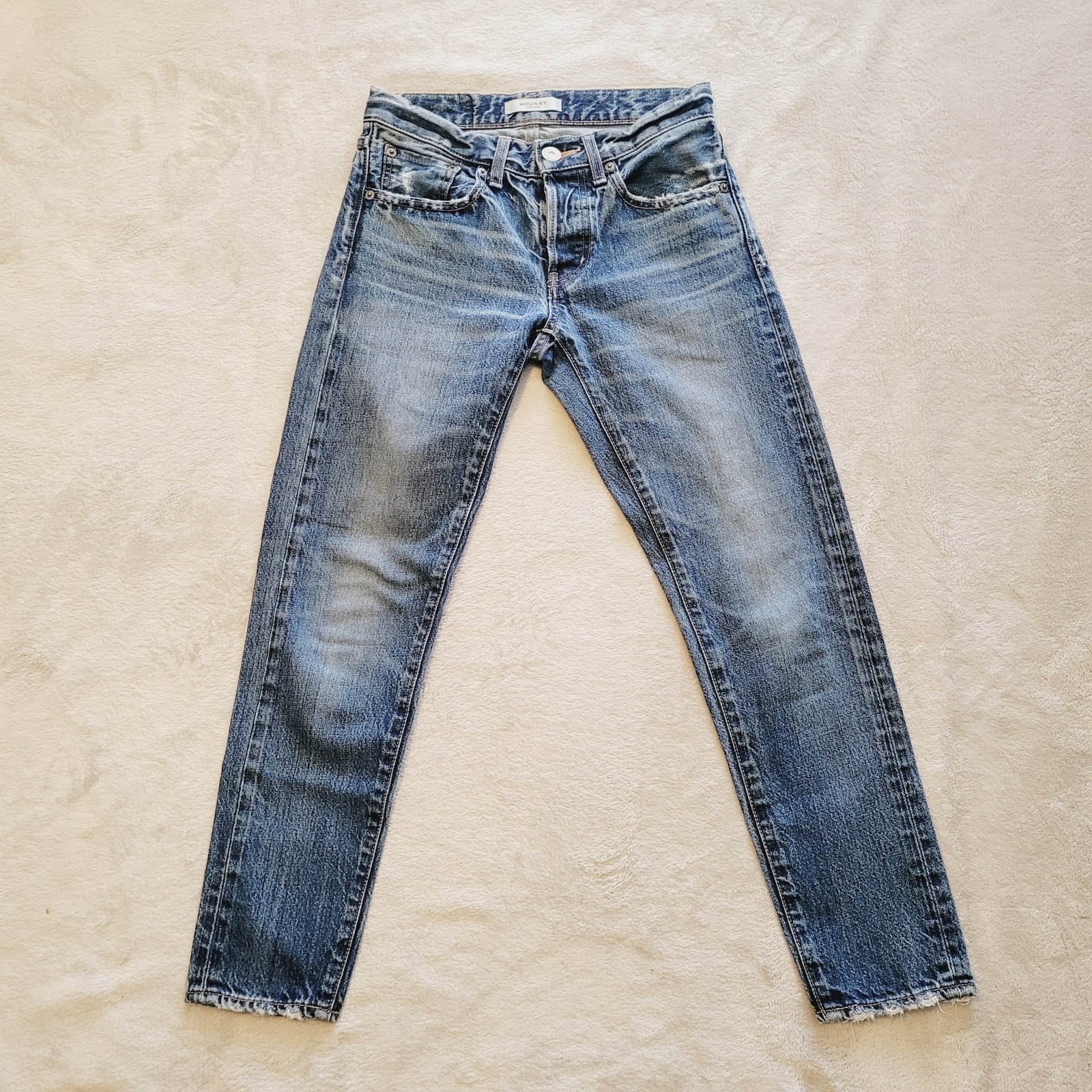 MOUSSY Vintage Nelson Tapered Jeans Womens Size 24 Blue Distressed Button Fly