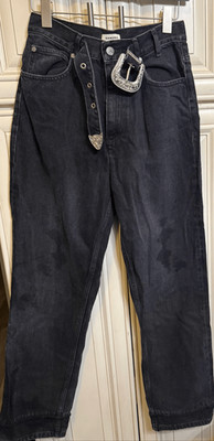 Sandro Paris Womens High Rise Nori Denim Jeans With Western Belt Black Sz 36 NWT