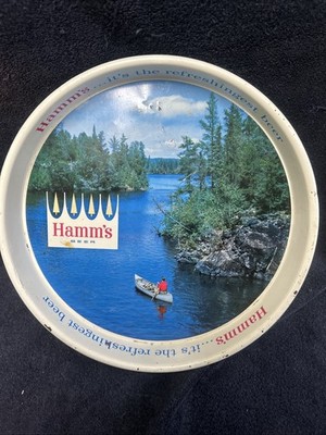 Vintage Hamm's Beer Metal Serving Tray w/Man in Canoe St. Paul MN 1961 Original