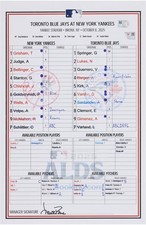 New York Yankees Game-Used Lineup Card vs. Toronto Blue Jays on October 8, 2025