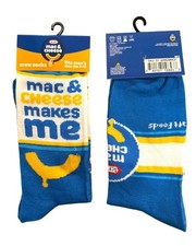 Kraft Mac  Cheese Makes Me Smile Men's Size 6-12 Crew Socks Blue Yellow White