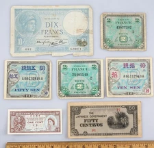 Vintage 1940s Foreign & Military Currency From WWII Estate French Japan
