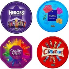 4 x Chocolate Tubs PACK Celebrations,Heroes, Quality Street, Roses 500g - 600g
