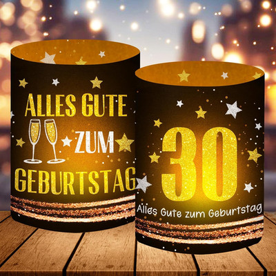 12 Windlicht Tischdeko 30 Geburtstag Schwarz Gold Happy Birthday