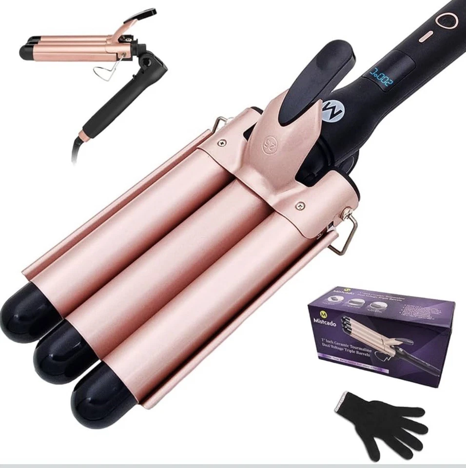 Mistcado 3 Barrel Curling Wand Hair Waver 25mm Iron Foldable Loose Beachy Waves - Image 3 of 4
