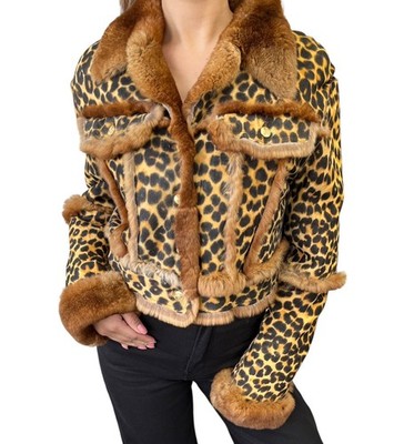 Christian Dior Vintage Leopard Shearling Fur Jacket Top #40 Brown