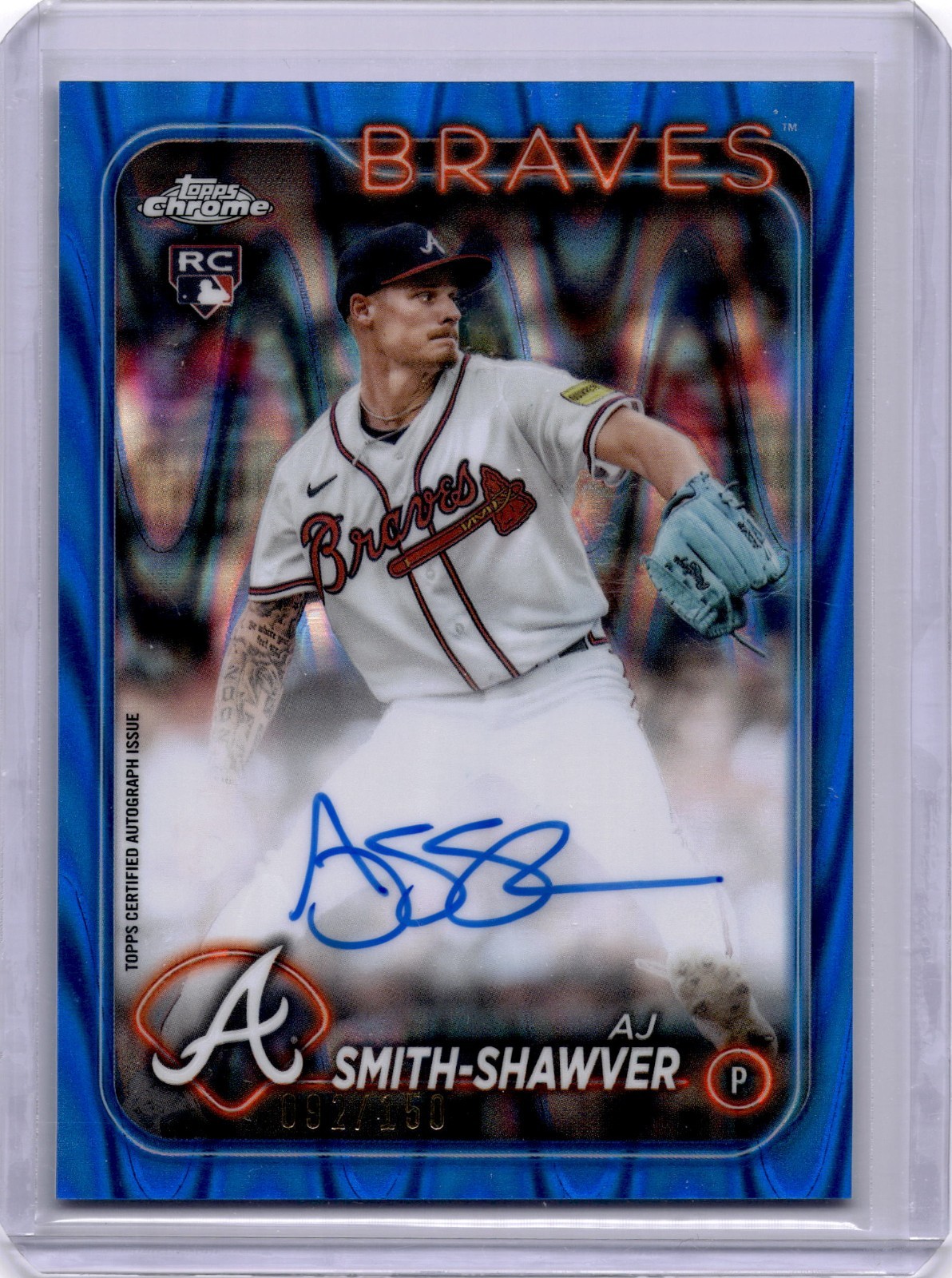AJ Smith-Shawver Rookie Auto 2024 Topps Chrome Blue Raywave /150 #RA-AJS