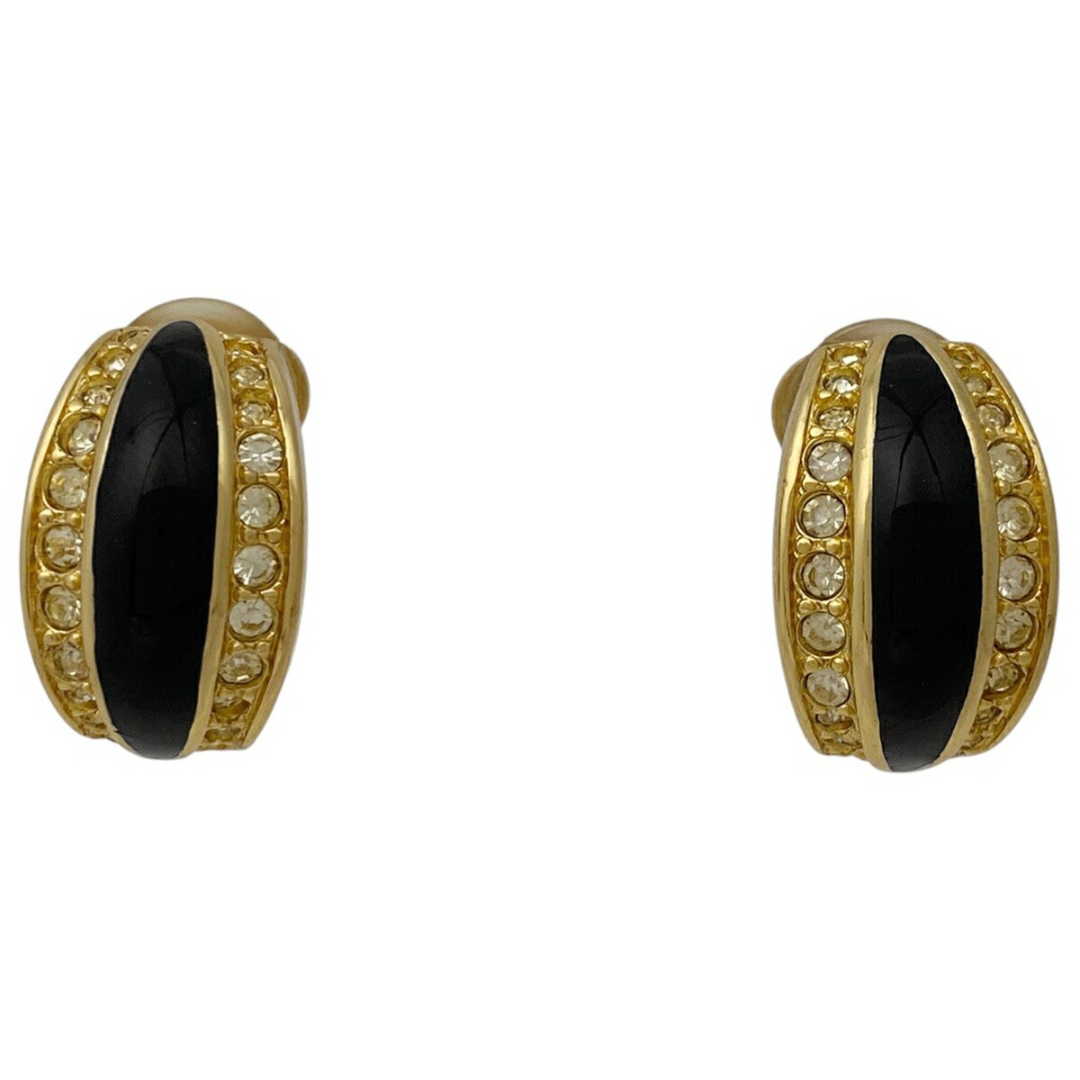 Dior Rhinestone Gold Black Earrings for Women Pre-Owned