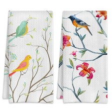Birds Flowers Hand Towels 2 PCS 16x24 Inch Absorbent Kitchen Home Gym Decor