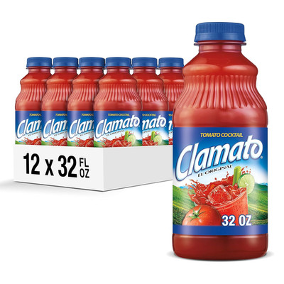 Clamato Original Tomato Cocktail, 32 Fl Oz Bottle (Pack of 12), Flavored with To