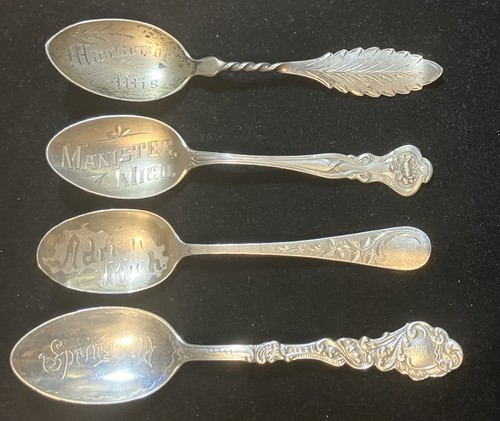 Konvolut 4 Sterling Souvenir Löffel / Wis., Mich., Masse. / 69g