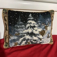 Riverdale Winter Forest Scene Deer Tree Tapestry Pillow Christmas 16"x12”