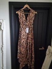 Warehouse Leopard Cowl Back Satin Long Wrap Dress Size UK 8 RRP £69