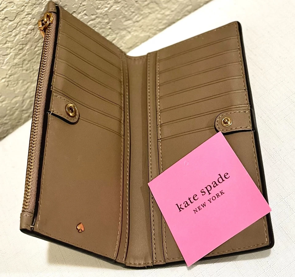 Cartera Kate Spade Flor Jacquard Cremallera Delgada - Natural Multi Plegable 6.75 x 3.5 pulgadas Foto 3 de 4