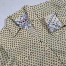 Roper Western Shirt Women’s L Yellow Blue All Over Print Long Sleeve Button Up