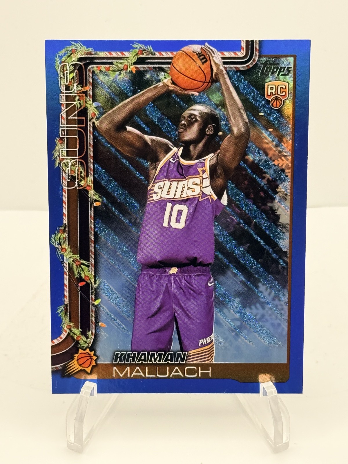 2025-26 Topps Holiday - Khaman Maluach (RC) Blue Metallic Glitter Holiday H170