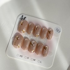 Pink Flower Handmade Press-On Nails Short Oval Size M Spring Floral Reusable 161