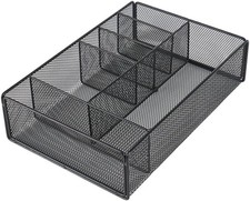 Metal Mesh Desk Drawer Organizer Tray with 6 Compartments for Office School