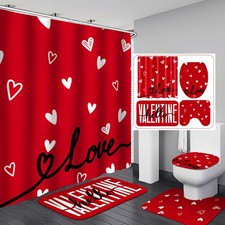 Drydiet 4 Pcs Valentine's Day Shower Curtain Set, Non Slip Rugs Toilet Lid Cover
