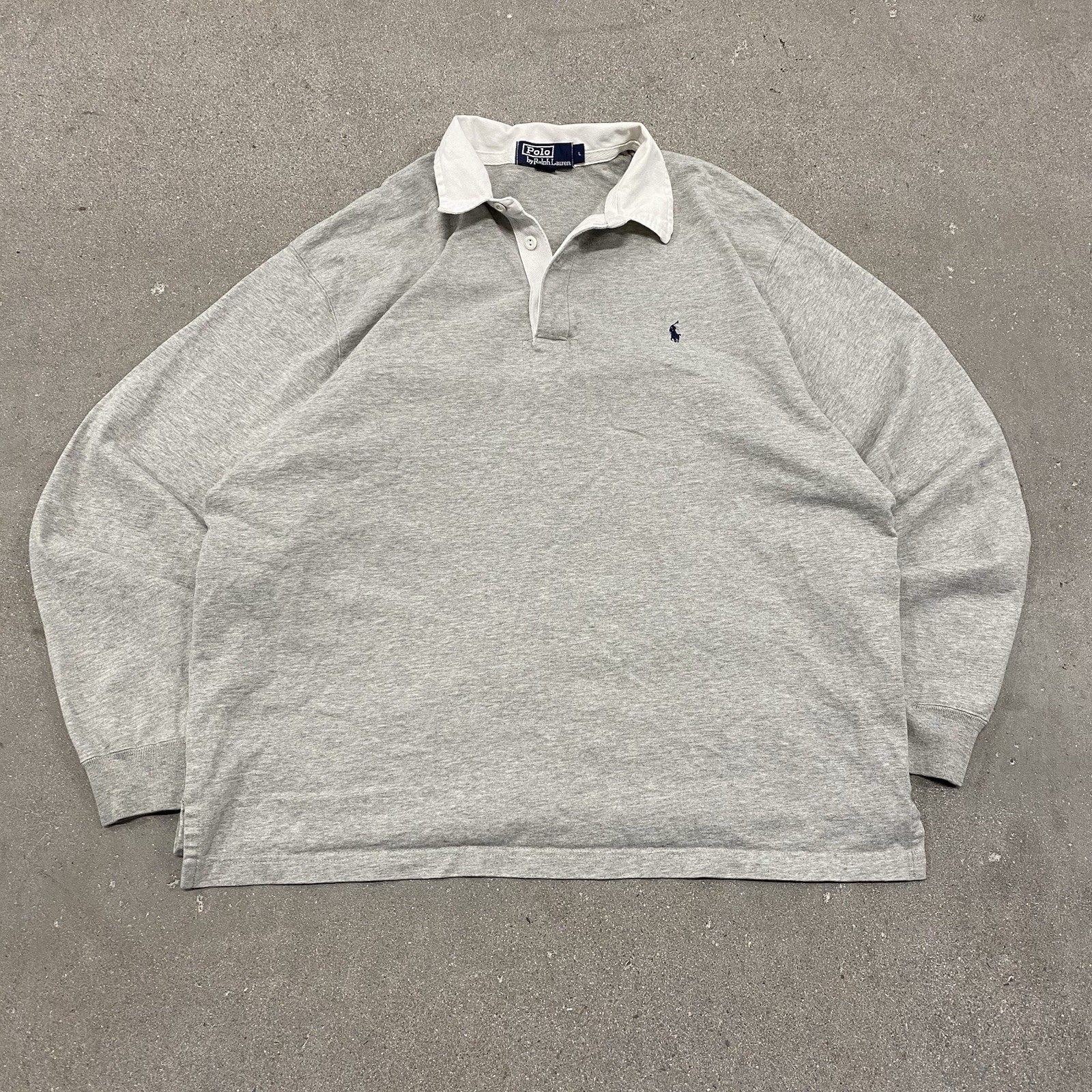 Vintage Ralph Lauren Polo Shirt Mens Large Gray Rugby Cotton Long Sleeve Logo