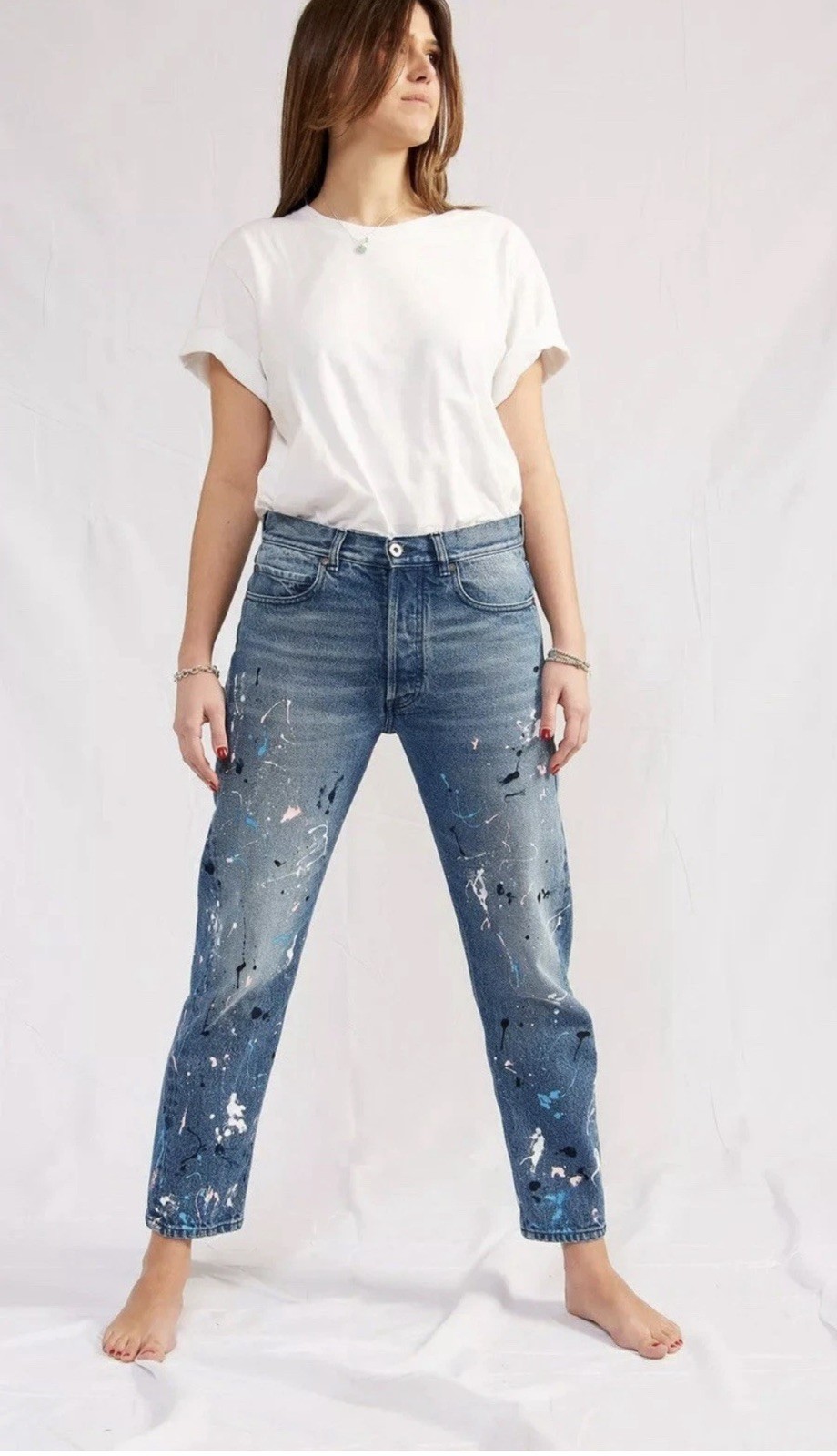 The White Rice Women’s Dad Vintage Fit Paint Spot Jeans RRP £160 Size 10