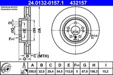2x Bremsscheibe ATE 24.0132-0157.1 f&uuml;r MERCEDES KLASSE X164 W164 V251 GL W251