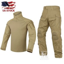 KRYDEX Gen3 Combat Uniform Set Tactical Shirt Pants w/ Elbow Knee Pads Khaki