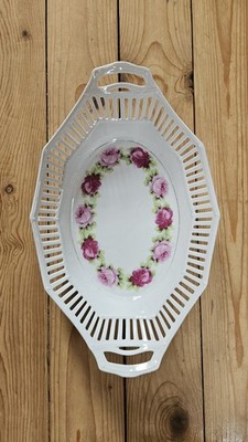 Schale, Obstschale, Servierkorb Porzellan,  vintage mit Rosen, Schumann