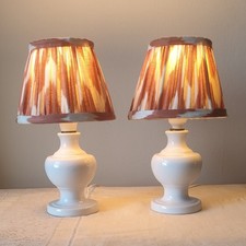 Pair Vintage Mid Century White Ceramic Table Lamp Bases Heavy Bedside Lamps 