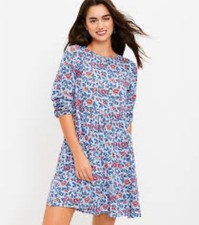LOFT Garden Tiered Pocket Dress Womens Sz Small Blue  Floral Boho Cottagecore