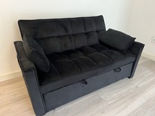 Small Black Velvet 2 Seater pullout Sofa Bed