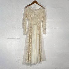 Vintage Lace  Chiffon Long Sleeve Wedding Dress Ivory Romantic Boho Gown FLAWS