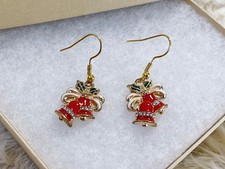 Christmas Bell Earrings Holiday Enamel Earring Set Rhinestone Jewels