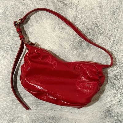 ZARA Red Faux Patent Leather Ruched Shoulder Bag Hand Bag Y2K 90s Retro Style