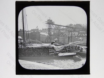 Stockholm Schweden Hafen Kai Dampfaufzug Brennholz 1890er Magic Lantern Slide